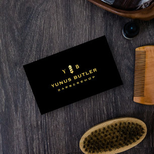 Barbershop Monogram Gold Barber Pole Logo Business Card