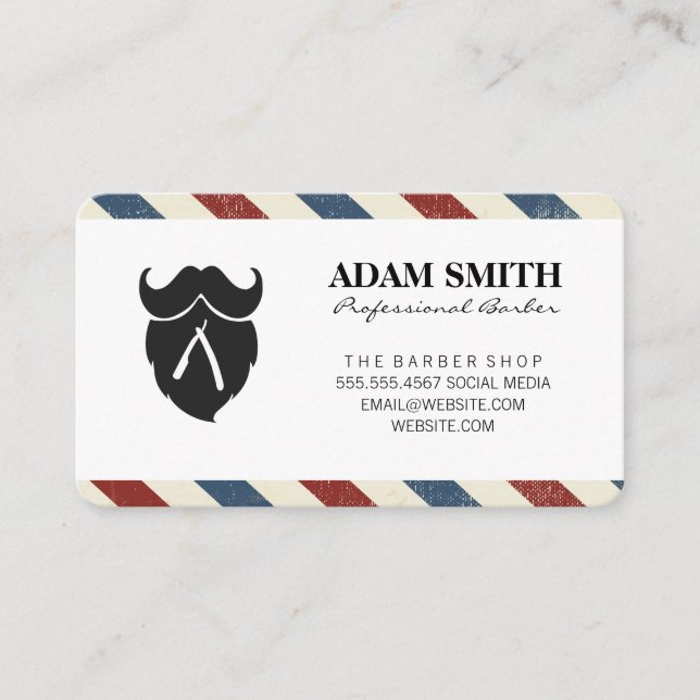 Barbershop Moustache Beard Appointment Card (Front)