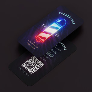 Barbershop Neon Barber's Pole Modern Barber Business Card