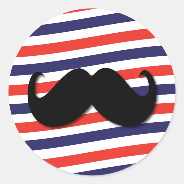 Barbershop pole stripe moustache classic round sticker (Front)