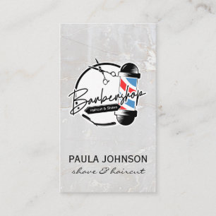 Barbershop Pole   White Stone   Scissors Business Card