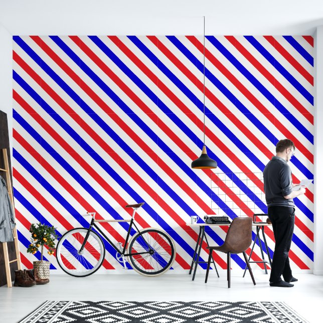 Barbershop Red, White and Blue Stripe Pole Wallpaper (Living Room)