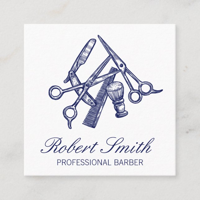 Barbershop | Salon Hair Stylist Tools Square Business Card (Front)