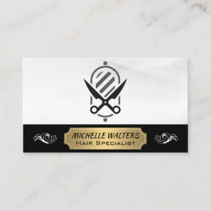 Barbershop Scissors   Barber Pole Logo Business Card