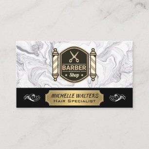 Barbershop Scissors   Barber Pole   Marble Business Card