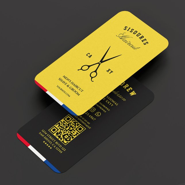 Barbershop Scissors Black Yellow Red Blue Modern  Business Card (Barbershop Scissors Black Yellow Red Blue Modern Business Card
)