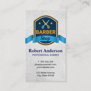 Barbershop   Scissors Ribbon Badge   Texture Business Card