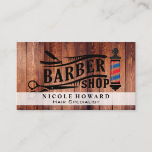 Barbershop Scissors Wooden Boards Business Card
