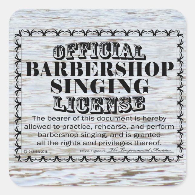 Barbershop Singing License Square Sticker (Front)