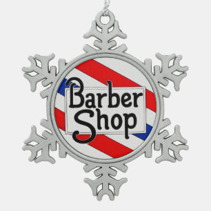 Barbershop Snowflake Pewter Christmas Ornament