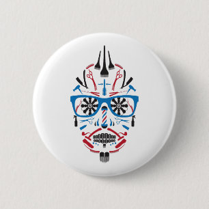 barbershop sugar skull 6 cm round badge