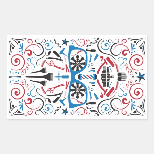 barbershop sugar skull rectangular sticker (Front)