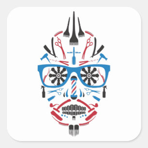 barbershop sugar skull square sticker