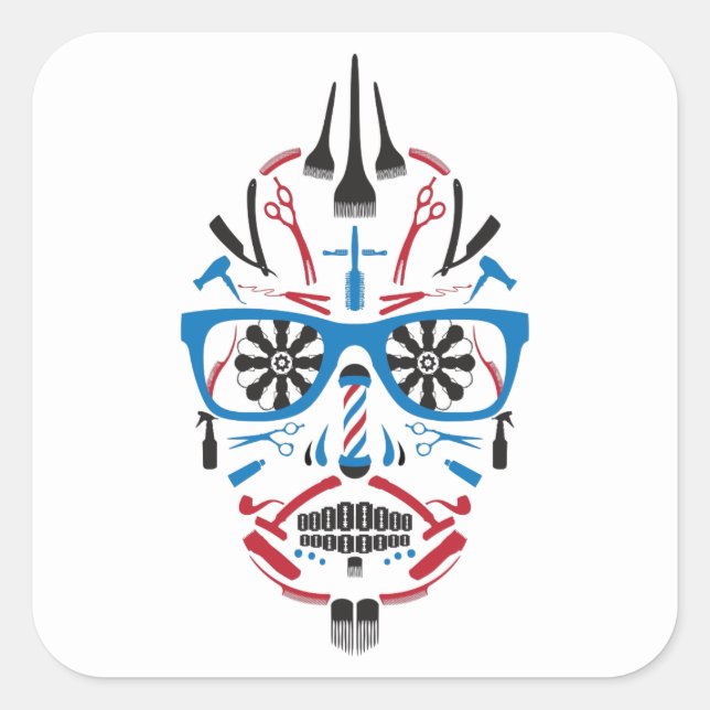 barbershop sugar skull square sticker (Front)