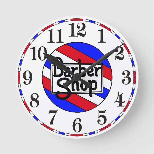 Barbershop Traditional Stripes Round Clock (Front)