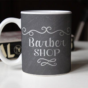 Barbershop vintage logo grey white coffee mug