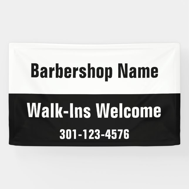 Barbershop Walk-Ins Welcome Black White Template Banner (Horizontal)