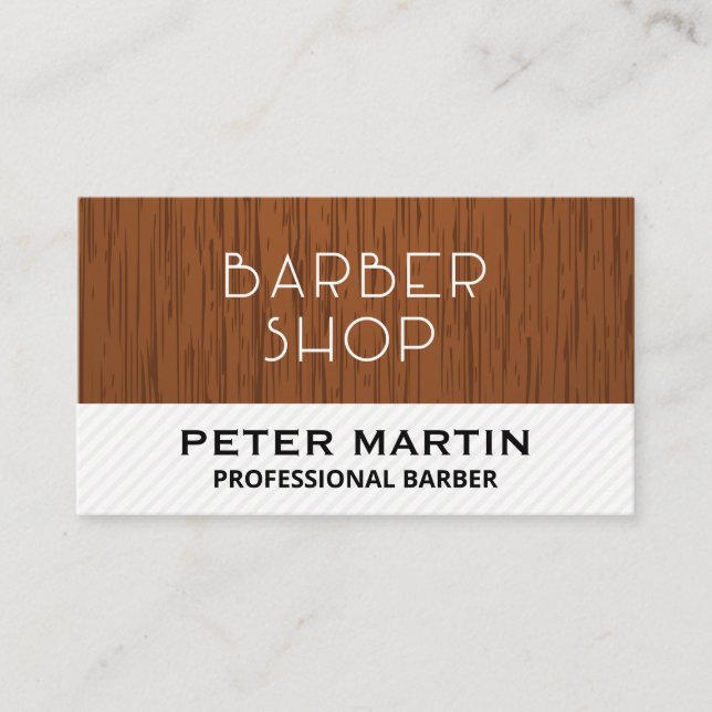 Barbershop Wood and Stripes Business Card (Front)