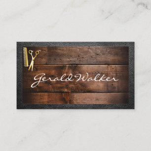 Barbershop   Wood   Leather Border Business Card