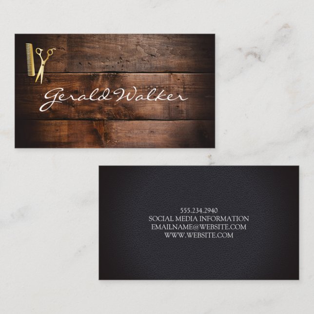 Barbershop | Wood | Leather Business Card (Front/Back)