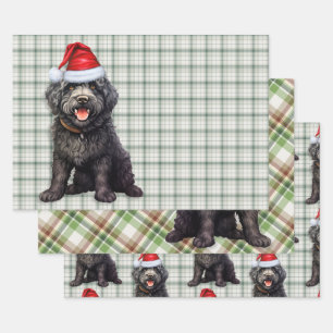 Barbet Christmas Dog Green Plaid Wrapping Paper Sheet