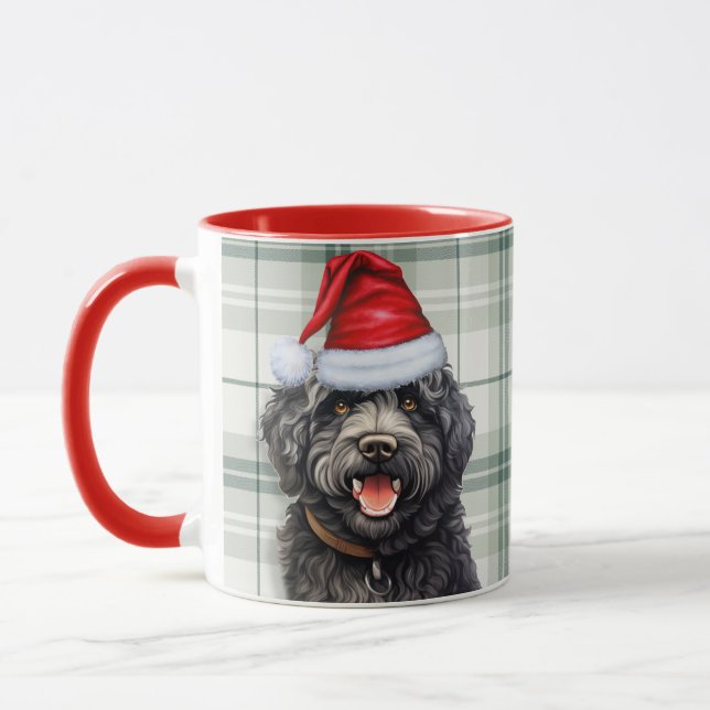Barbet Dog Holiday Green Plaid Christmas Mug (Left)