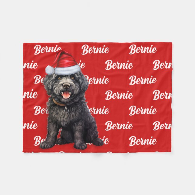 Barbet Dog Name Patterned Christmas Fleece Blanket (Front (Horizontal))