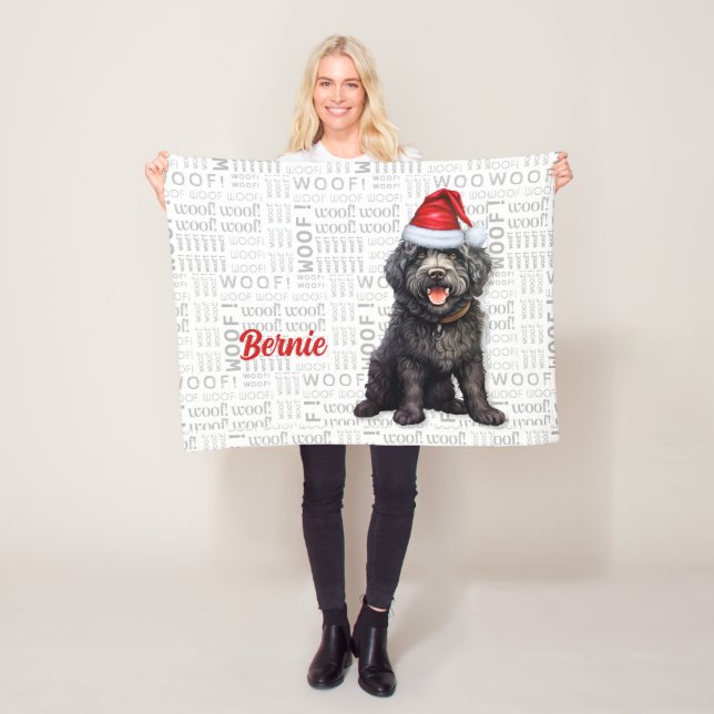 Barbet Dog with Name Christmas Holiday Fleece Blanket (In Situ)