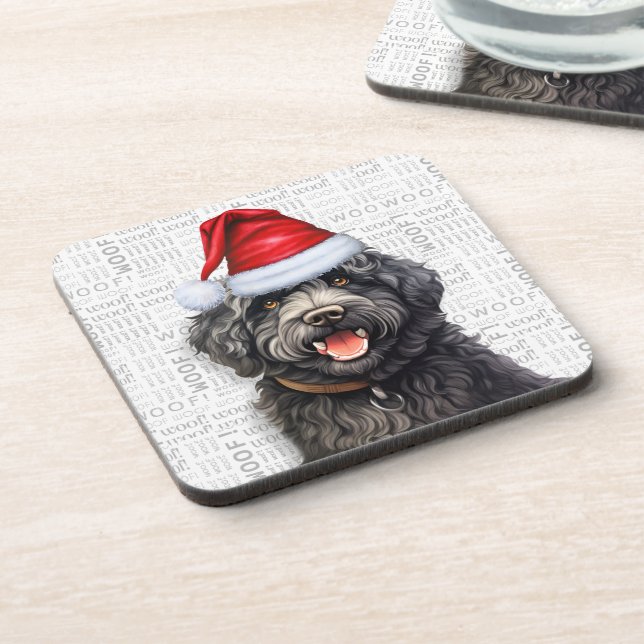 Barbet Dog Woof Word Art Holiday Coaster (Left Side)
