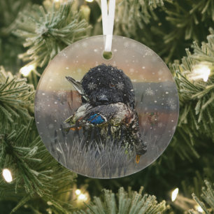 Barbet , 	French Water Dog   Glass Tree Decoration