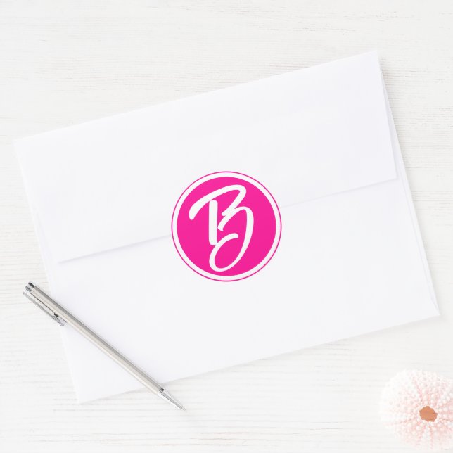 Barbiecore Calligraphy Letter Hot Pink Classic Round Sticker (Envelope)