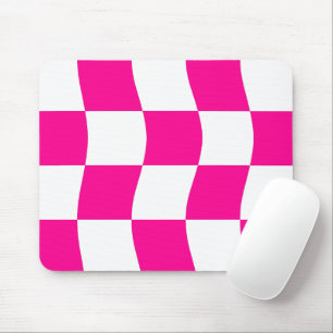 Barbiecore Hot Pink White Wavy Checkerboard Mouse Mat