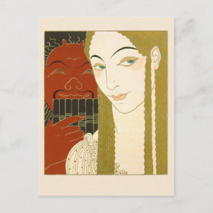 Barbier Art Deco Illustration Woman and Devil Postcard