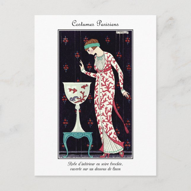Barbier French Art Deco Fashion Costumes Parisiens Postcard (Front)