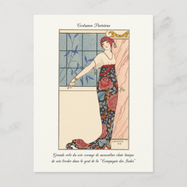 Barbier French Art Deco Fashion Illustration Postcard (Front)