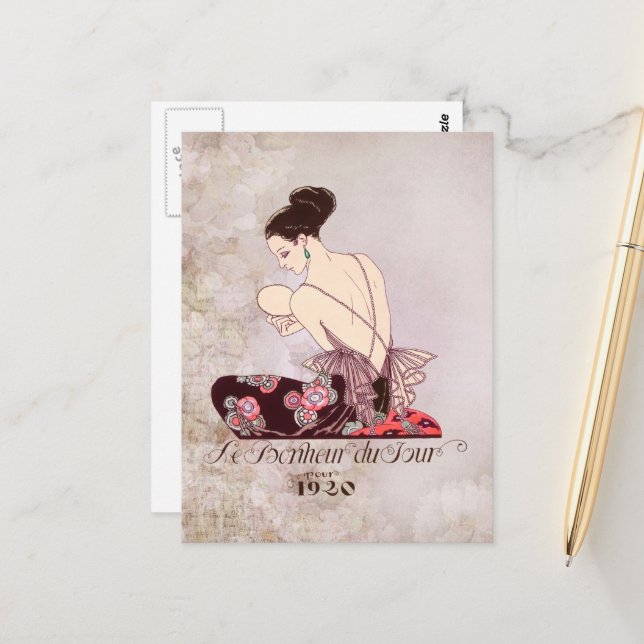 Barbier French Fashion Image Le Bonheur du Jour Postcard (Front/Back In Situ)
