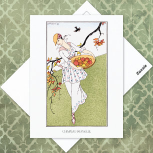 Barbier Straw Hat French Fashion Illustration Postcard