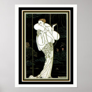Barbier "White Fur" Art Deco Fashion Print 12 x 16