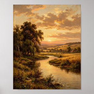 Barbizon Golden Sunrise River Landscape II Poster