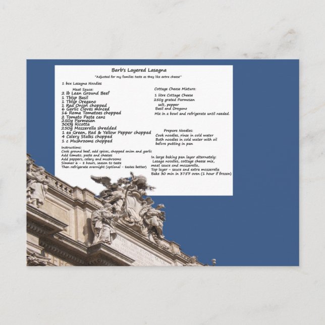 Barb's Lasagne Rome Postcard (Front)