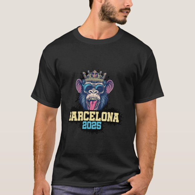 Barcelona 2025 Monkey  Vacation Team T-Shirt (Front)