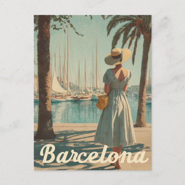 Barcelona 50s vintage travel postcard (Front)