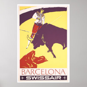 Barcelona Art Spain Print Swissair Travel Poster