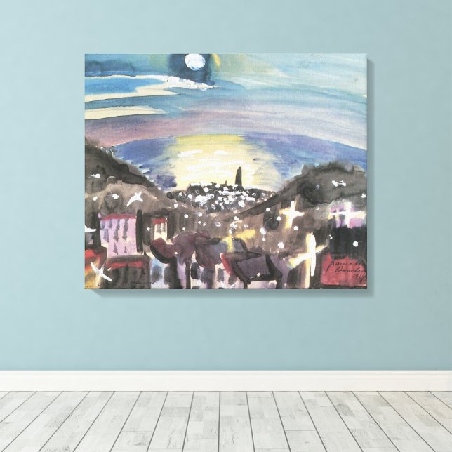 Barcelona at Night by Walter Gramatte Canvas Print (Insitu(Wood Floor))