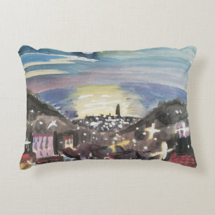 Barcelona at Night by Walter Gramatte Decorative Cushion