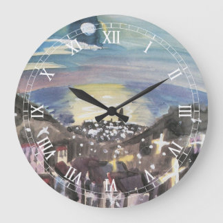 Barcelona at Night by Walter Gramatte Large Clock
