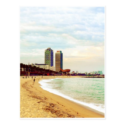 Image of Barcelona beach on sunset Postcard