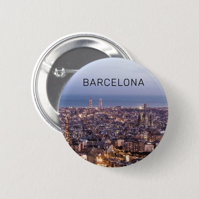 Barcelona Catalonia Sunset Skyline Spain Cityscape 6 Cm Round Badge (Front & Back)
