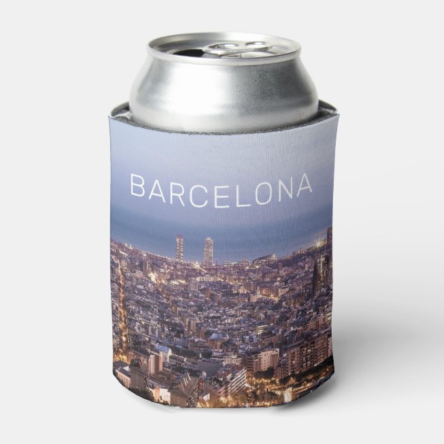 Barcelona Catalonia Sunset Skyline Spain Cityscape Can Cooler (Can Front)
