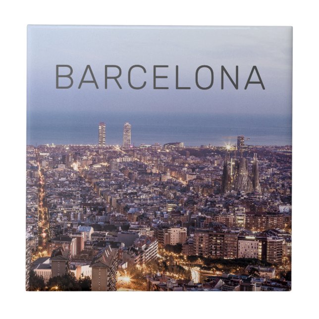 Barcelona Catalonia Sunset Skyline Spain Cityscape Tile (Front)